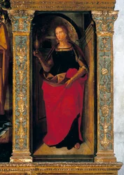 Polyptiek met de Geboorte met zijpanelen met heiligen Petrus, Paulus, Clemens en Magdalena (detail)