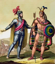 De ontmoeting tussen Hernando Cortés en Montezuma II, Mexico, 1519, ca. 1820-1839