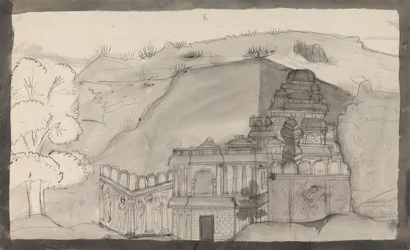 Interieur van een Ellora-grottempel
