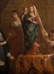 Parochiekerk (Eglise Saint-Brice). Schilderij "De aartshertogin Isabel van Spanje geeft haar sieraden aan de basiliek van Sint-Martin van Halle". Gaspar de Crayer.