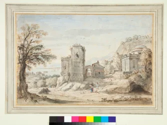 Landschap met Ruïnes en een Tempel