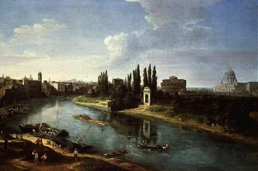 Uitzicht op de rivier de Tiber in Rome, vanuit het noorden