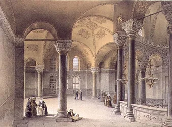 Haghia Sophia, plaat 14: de Oriëntaalse Galerij, gegraveerd door Louis Haghe, gepubliceerd 1852