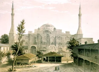 Haghia Sophia, plaat 16: voorgevel, gegraveerd door Louis Haghe, gepubliceerd 1852