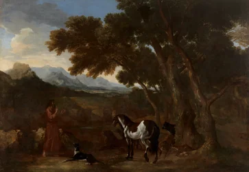 Dughet - Landschap met een kluizenaar die dieren preekt, 1637 - 1638