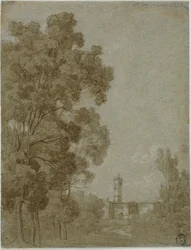 Romeins landschap met zicht op kerk