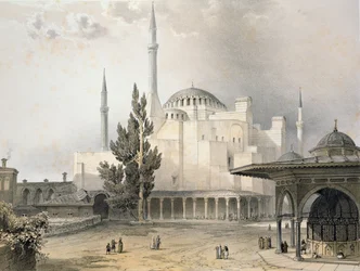 Binnenplaats van Hagia Sophia (plaat 15), gegraveerd door Louis Haghe (1806-85) gepubliceerd 1852