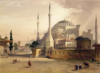 Hagia Sophia, plaat 17: buitenaanzicht van de moskee, gegraveerd door Louis Haghe (1806-85), gepubliceerd in 1852