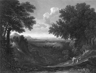 Landschap, met Abraham en Isaac (gravure)