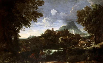 Landschap met Rinaldo en Armida (Erminia en Tancredi), door Gaspard Dughet