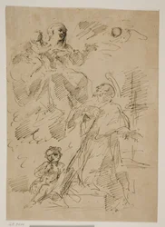 Madonna en Kind in de wolken, met Sint Jan van Nepomuk beneden