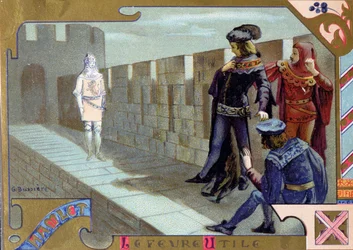 De geest van de koning verschijnt aan Hamlet, scène uit akte I van „Hamlet“ van William Shakespeare (1564-1616)