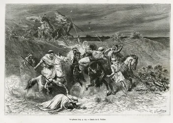 De Ghazou, of razzia, plunderen met de hand. Gravure door G. Vuillier, ter illustratie van het verhaal 