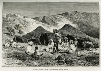De nezla (verwante) van mijn gids. Gravure door G. Vuillier ter illustratie van de Algerijnse Sahara door V. Largeau, 1874-1878, gepubliceerd in Le Tour du monde onder leiding van Édouard Charton (1807-1890)