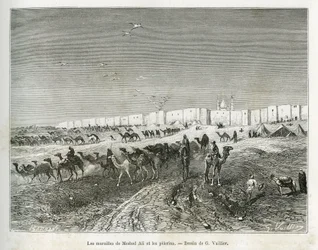 De muren van Meshed Ali (Ali Ibn Abi Talib, overleden in 661, neef, discipel en schoonzoon van Mohammed (570-632)) bevinden zich in de moskee van Najaf (Irak) en de pelgrims verzamelen zich om de eerste en vader van alle imams te vieren. Gravure door G. Vu