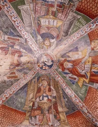Doktoren van de Kerk, fresco door Gaudenzio Ferrari, Basiliek van San Giulio, Eiland van San Giulio, Orta San Giulio, Italië