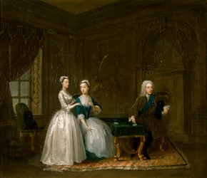 Portret van John, 2e hertog van Montagu, zijn vrouw en hun jongste dochter, ca. 1730