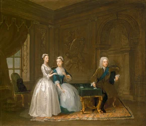 Portret van John Montagu, zijn vrouw en hun jongste dochter