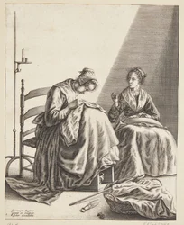 Twee vrouwen die naaien