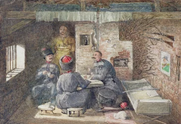 Interieur van een Kozakkenhut in Rusland, 12 mijl ten westen van Kertch, 1855
