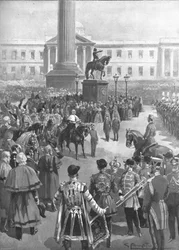 Het einde van de Krimoorlog: de vredesproclamatie bij Charing Cross, april 1856, 1901.