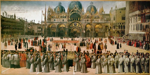 Processie op het San Marcoplein, Venetië (olieverf op doek)