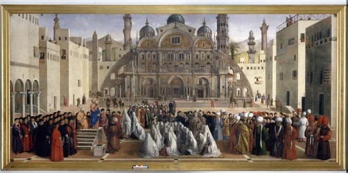 De preek van de heilige Marcus op een plein in Alexandrië, Egypte, 1504-07