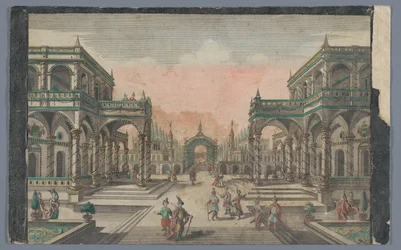 Gezicht op een laan richting een cipressentuin te Constantinopel. Lustgangen van de Groot-Sultan naar de cipressentuin