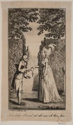 Illustratie met dame en heer in een park