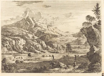 Bergachtig Rivierlandschap met Figuren