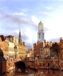 Utrecht met de Oudegracht, 1827 olieverf op doek