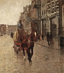 Rokin Westzijde: een paard en wagen op het Rokin, Amsterdam