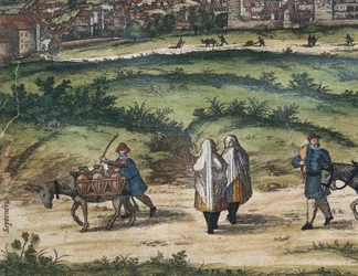 BRAUN, George (1541-1622). ORTELIUS, Abraham (1527-1598). HOGENBERG, Franz (1535-1590). Civitatis Orbis Terrarum (Theatrum orbis terrarum). 1572-1617. Granada (1572). Linker detail. Deel I. Ets. SPANJE. CASTILIË EN LEÓN. Salamanca. Universiteit van Salaman