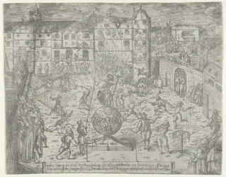 Vuurwerk op 23 juni 1595, voor de intocht in Küstrin van de markgraaf van Brandenburg