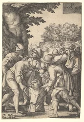Jozef in een put neergelaten door zijn broers, uit de serie Het verhaal van Jozef, 1546