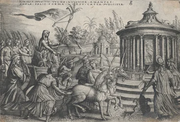 De triomf van kuisheid op liefde, uit de triomfen van Petrarca