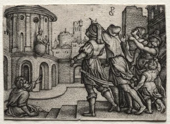 Vergilius hangend in een mand