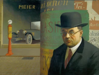 Zelfportret voor een reclamezuil