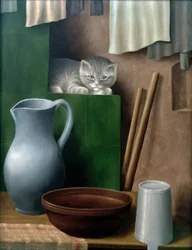 Stilleven met kat (kachelhoek)