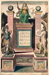 Voorpagina van het boek Civitates orbis terrarum van Braun en Hogenberg