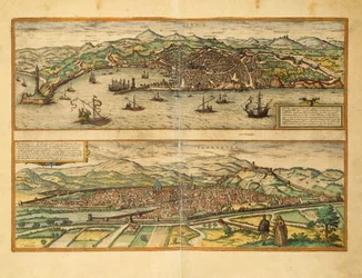 Kaart van Genua en Florence uit Civitates Orbis Terrarum door Georg Braun