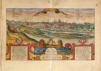 Kaart van München, Duitsland, uit Civitates Orbis Terrarum door Georg Braun