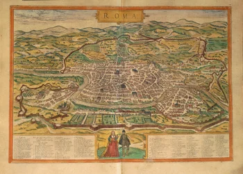 Kaart van Rome uit Civitates Orbis Terrarum door Georg Braun