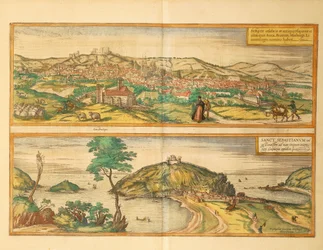 Kaart van San Sebastian en Burgos uit Civitates Orbis Terrarum