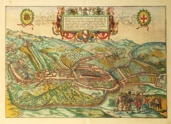 Kaart van Serravalle Scrivia, regio Piëmont uit Civitates Orbis Terrarum door Georg Braun