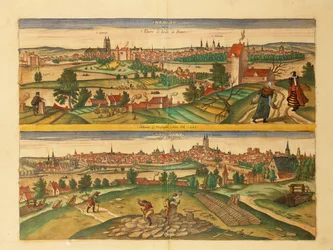 Kaart van Tours en Angers uit Civitates Orbis Terrarum