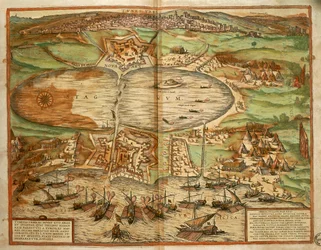 Kaart van Tunis, Tunesië, uit Civitates Orbis Terrarum