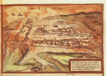Kaart van het eiland Malta, uit Civitates Orbis Terrarum door Georg Braun