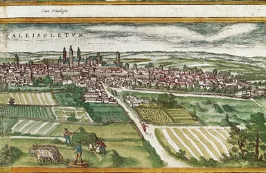 Landbouwgrond nabij Valladolid, in Civitatis Orbis Terrarum, door Franz Hogenberg (1535-1590)