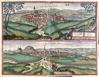 Louny en Slany (Bohemen), Tsjechië (gravure)